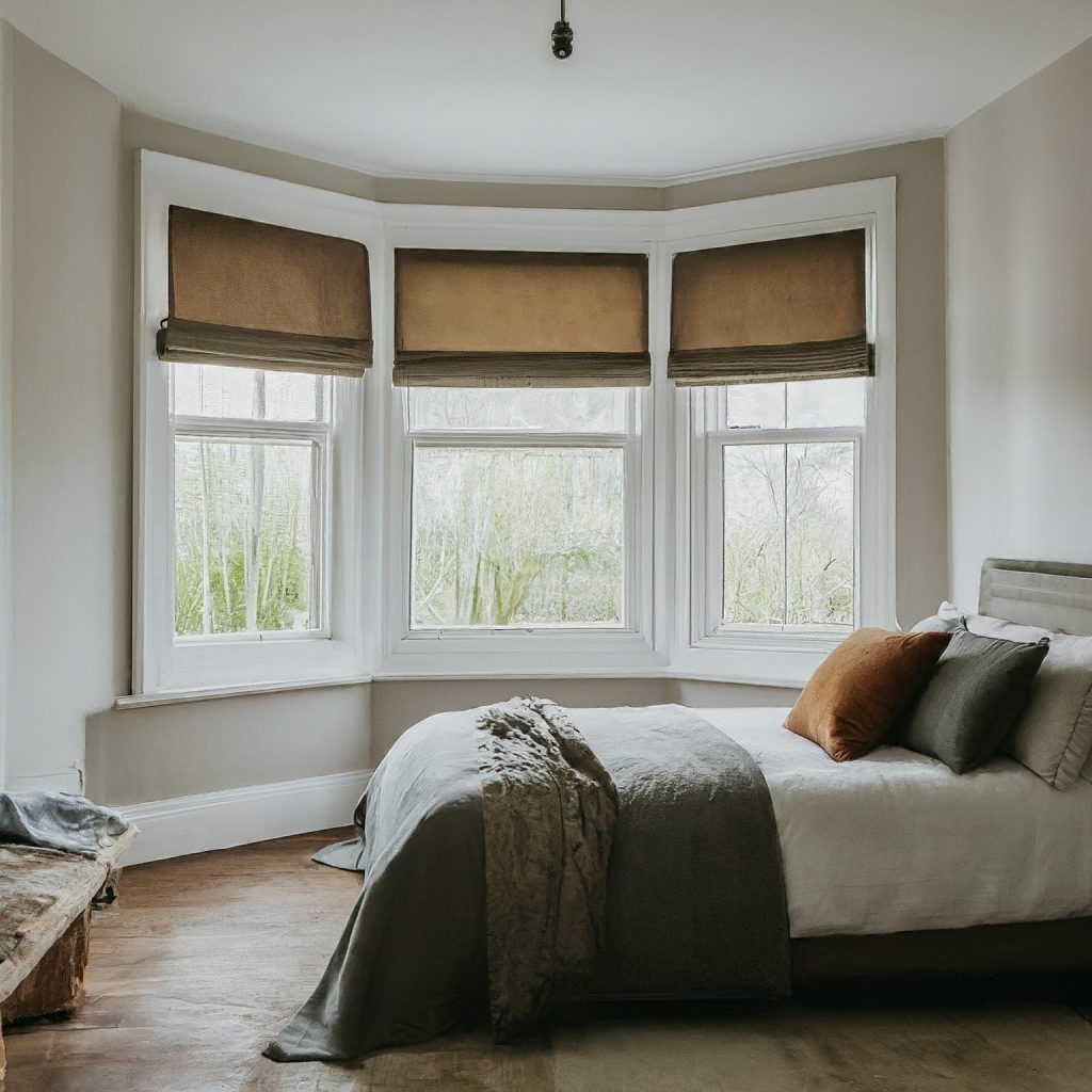 Cozy bedroom with a bed, window, and wooden floor, featuring bedroom decorating ideas curtains for a stylish touch.