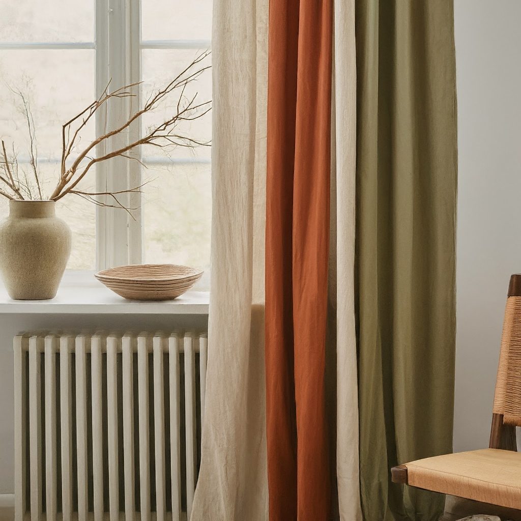 A chair positioned near a window, adorned with curtains in bedroom, enhancing the room's comfort and style.
