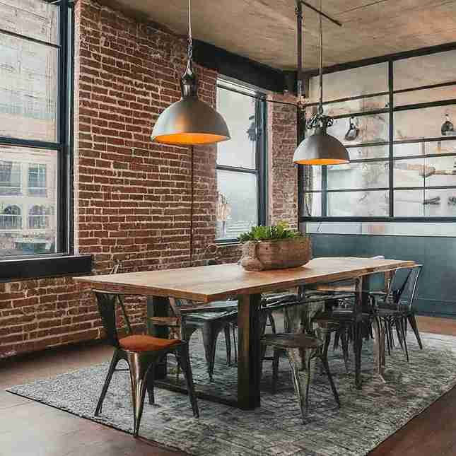 A spacious industrial modern dining area 